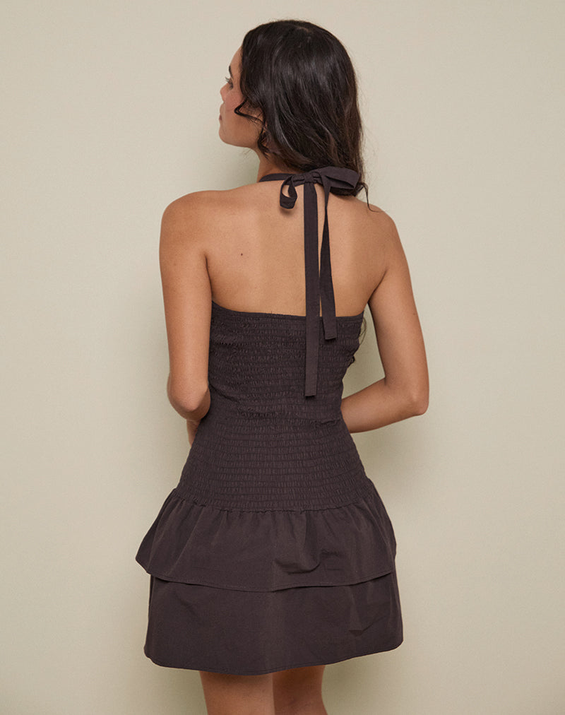 Image of Herais Halterneck Mini Dress in Deep Mahogany