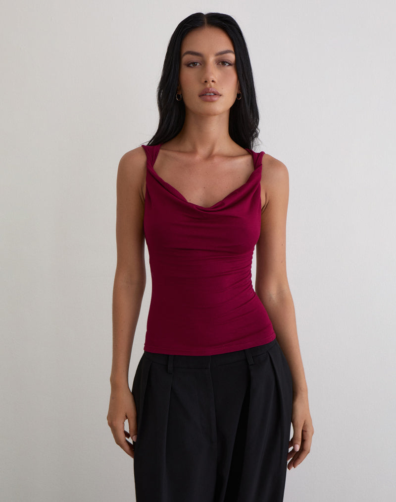 Imrie Open Back Top in Rayon Jersey Burgundy