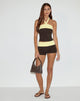 Image of Inrida Halterneck Top in Chocolate Brown and Lemon