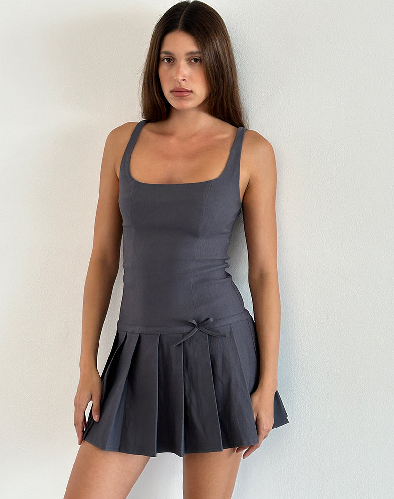 Charcoal Grey Drop Waist Mini Dress
