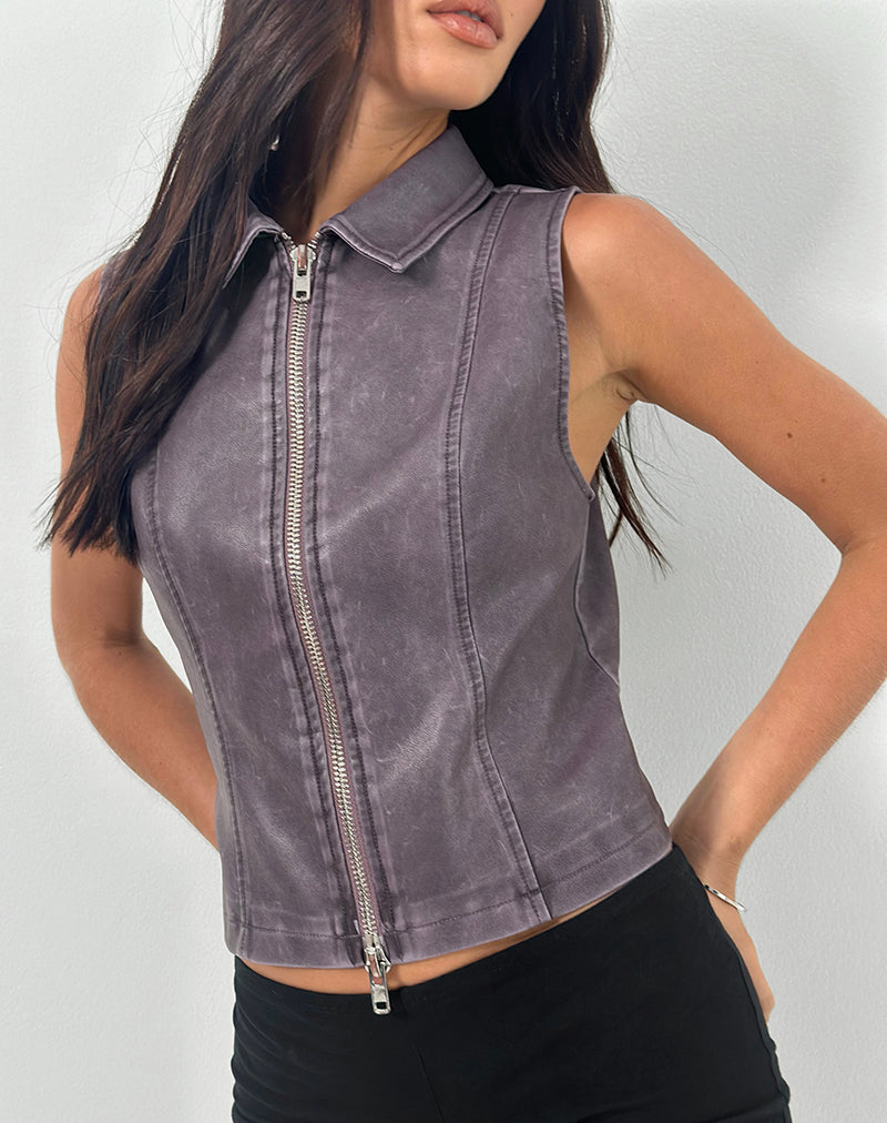 Image of Janae Vest Top in Distressed PU Washed Plum