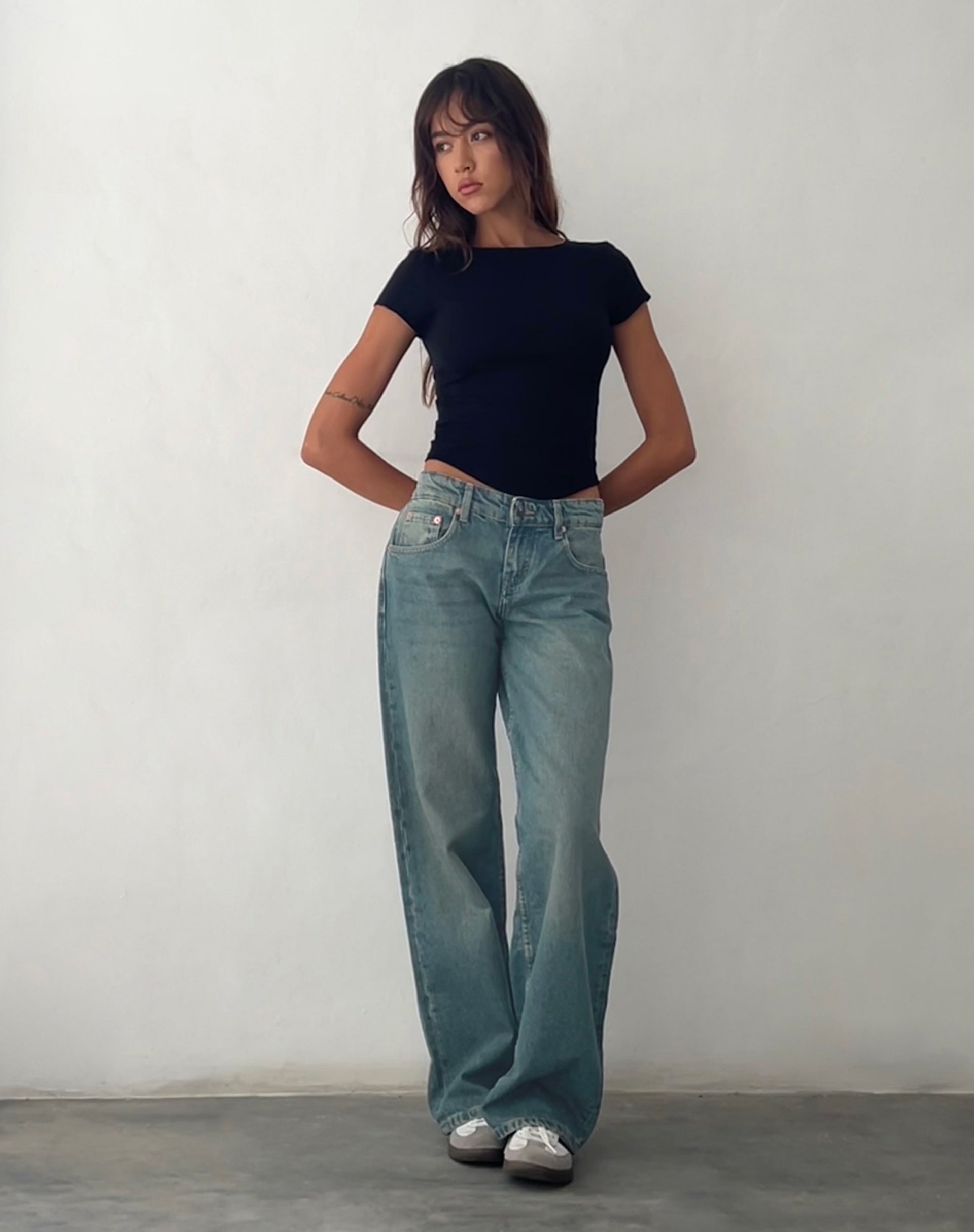 image of Low Rise Parallel Jeans in Vintage Blue Green