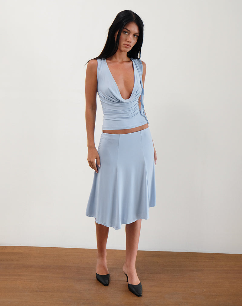 Sky Blue Slinky Midi Skirt Kadence – motelrocks-com-aus