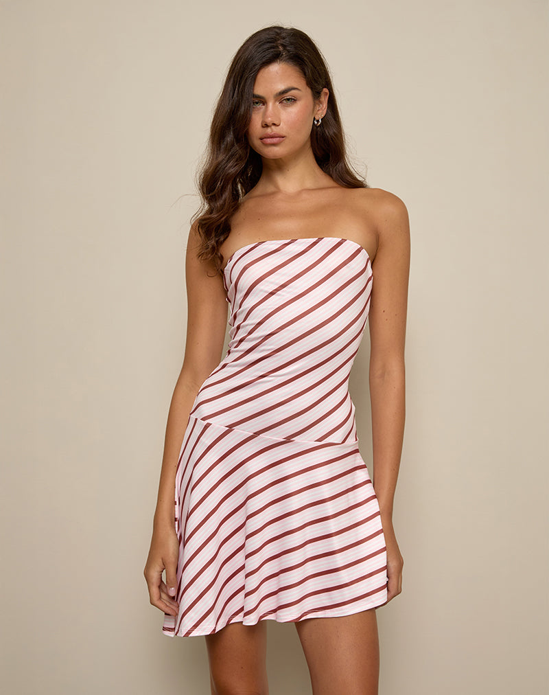Image of Kagari Mini Dress in Diagonal Stripe Pink