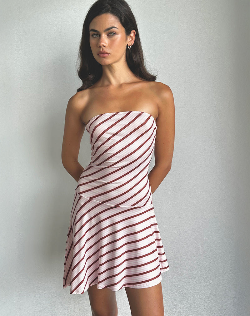 Image of Kagari Mini Dress in Diagonal Stripe Pink