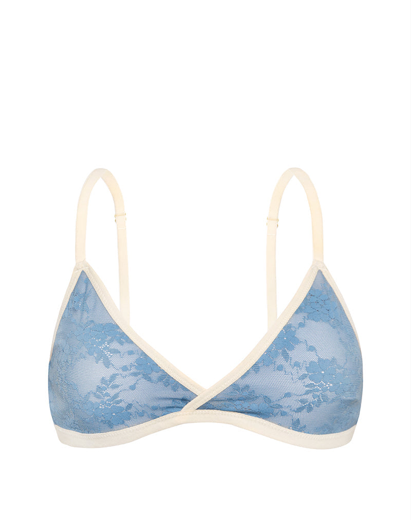 Image of Lakara Bra in Blue Mesh with Ivory Binding