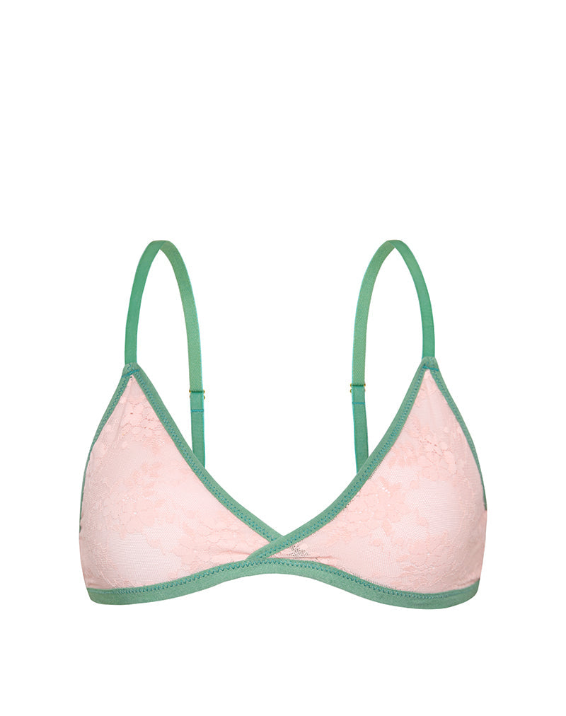 Image of Lakara Bra in Pink Mesh with Green Contrast Binding