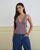 Image of Lasily V Neck Corset Top in Mini Gingham Wine