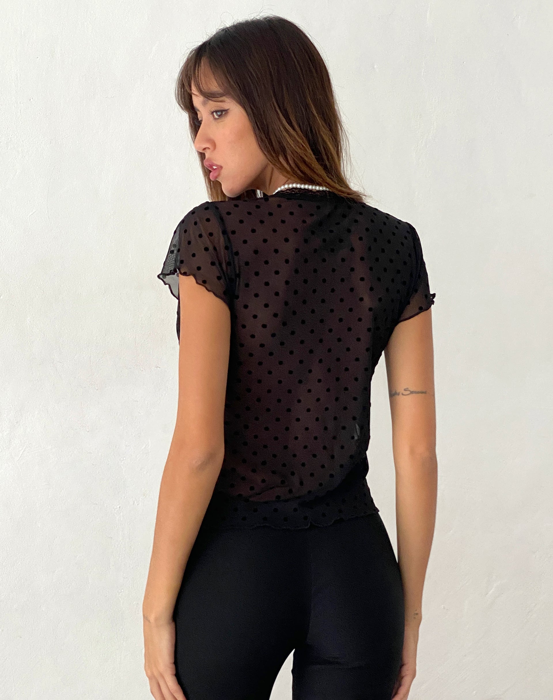 Image of Lavanya Butterfly Top in Polka Black Flock