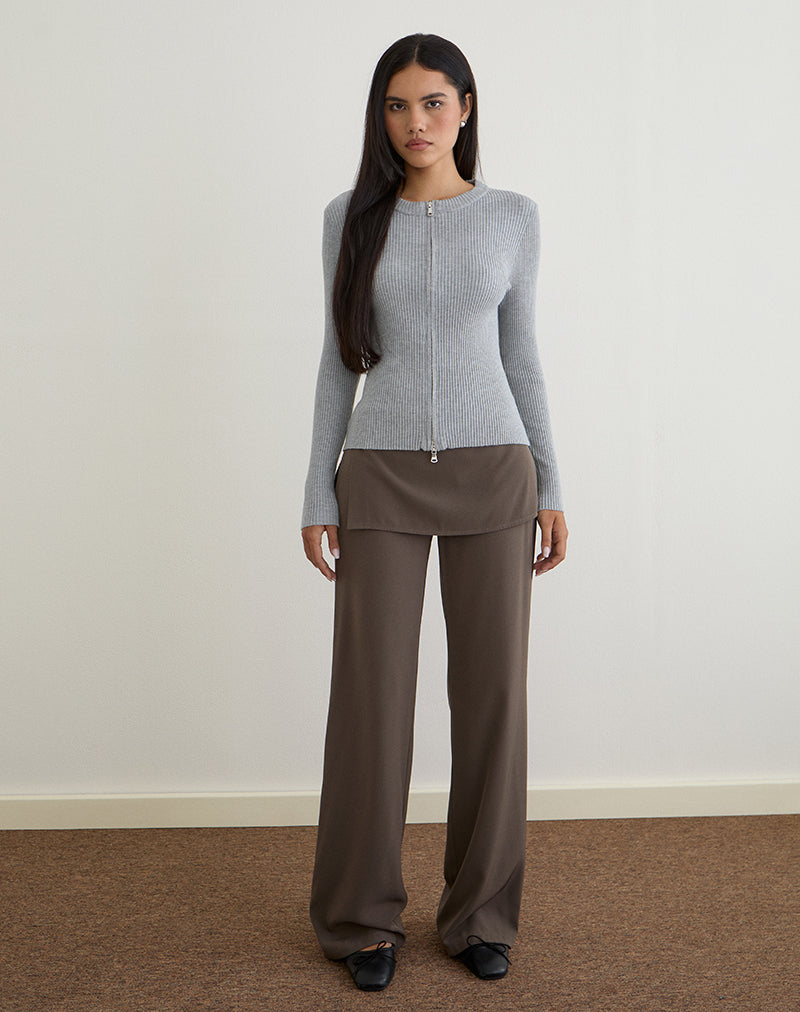 Image of Liano Zip Cardigan in Rib Knit Grey