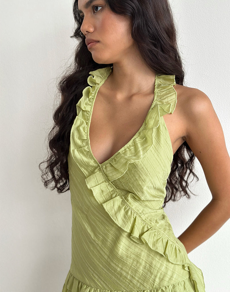 Image of Lorena Mini Dress in Chiffon Stripe Green