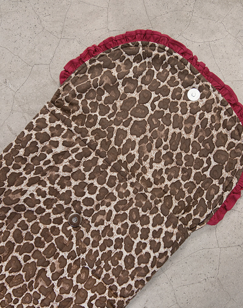 Image of Laptop Bag in Leopard Print with Red Frill