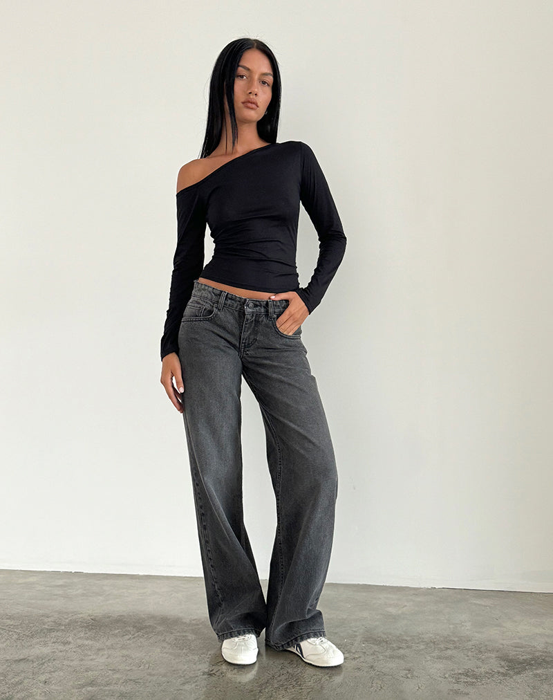 Washed Black Grey Low Rise Straight Leg Jeans | Parallel