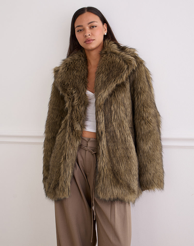 Faux Long Fur Brown Jacket Lupita – motelrocks-com-aus