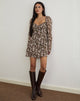 Image of Mariko Dress in Brown and Pink Polka Flower Chiffon
