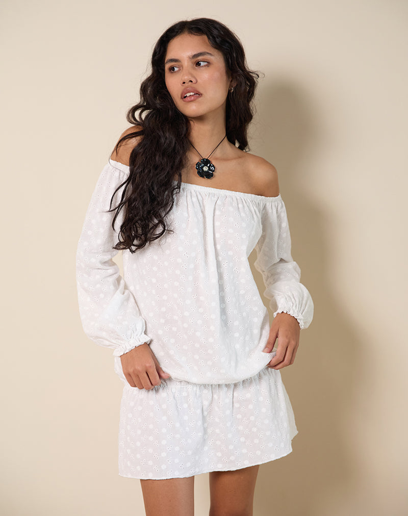 Image of Melisandre Mini Dress in Broderie Ivory