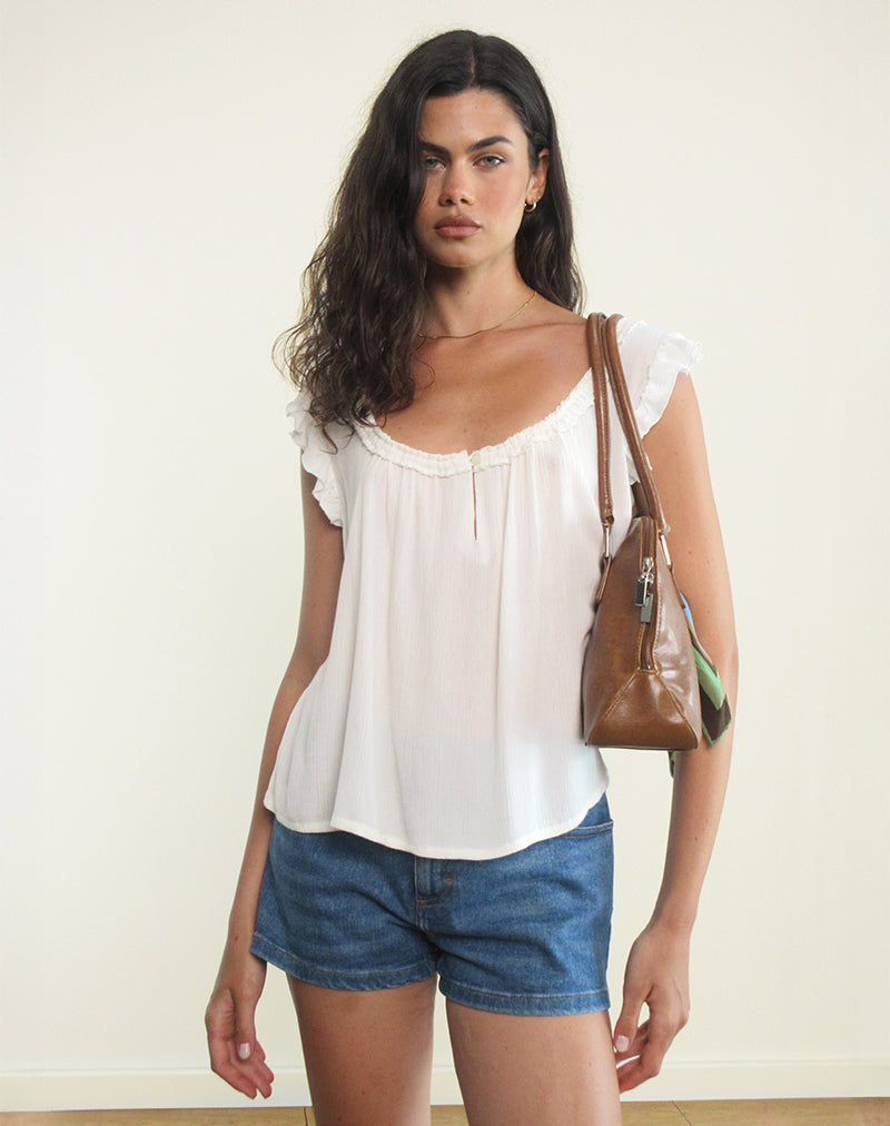 White Scoop Neck Keyhole Top | Merisso – motelrocks-com-aus