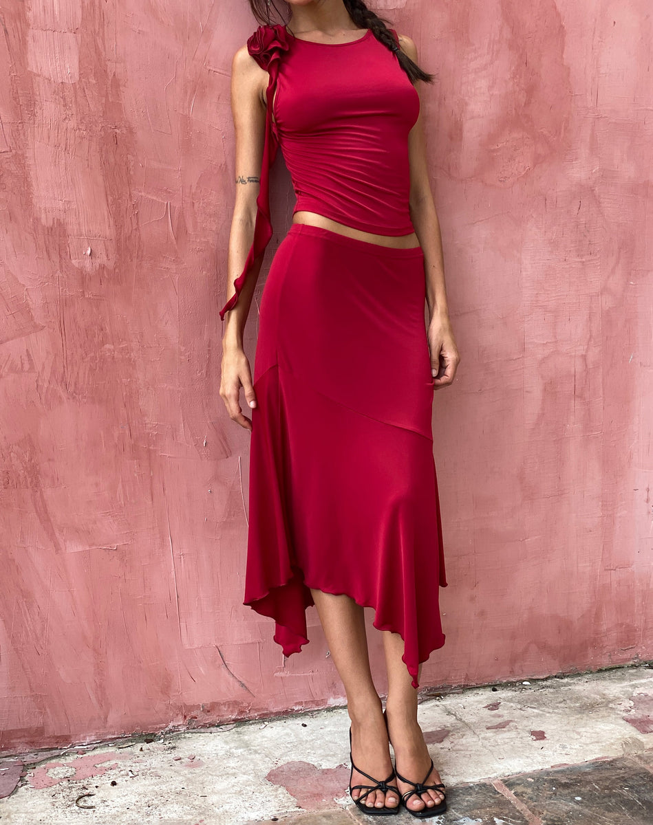 Tresha Maxi Skirt in Mesh Burgundy