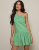 Image of Munasa One Shoulder Mini Dress in Mini Gingham Green