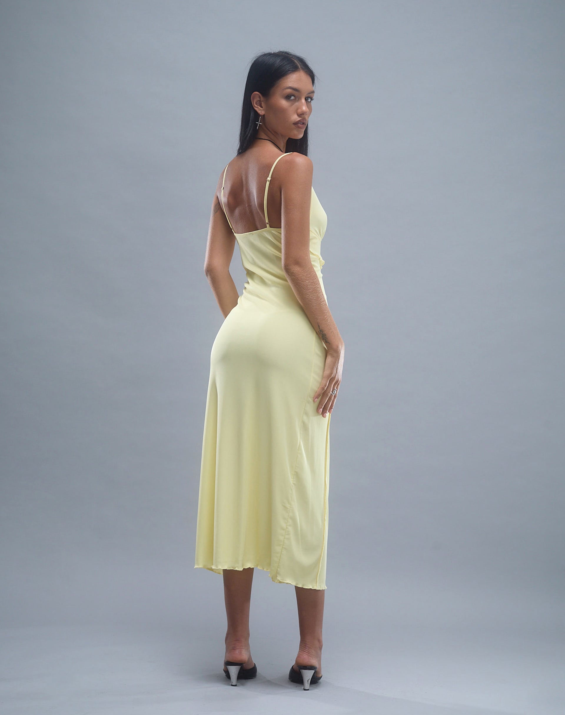 Image of Jacy Ruffle Midi Dress in Mesh Lemon