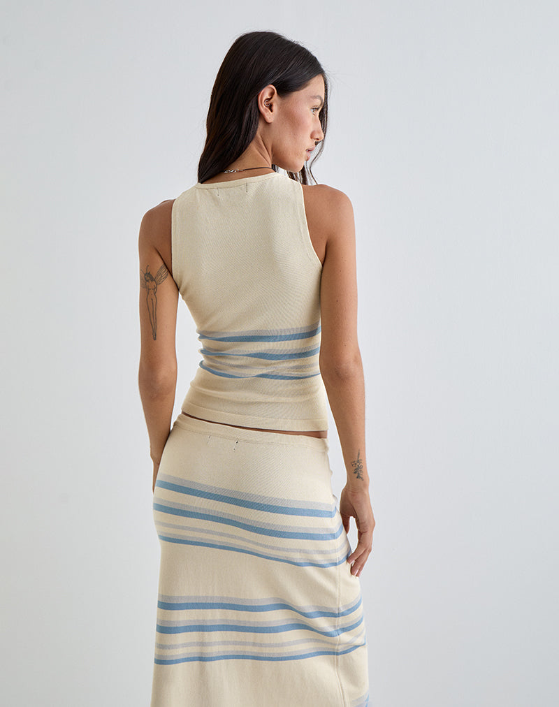 Image of Natcha Vest Top in Cream with Blue and Grey Stripes