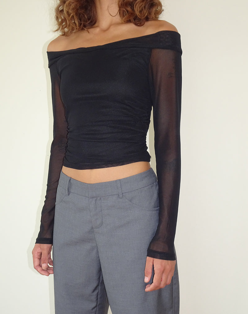 Black bardot top short clearance sleeve