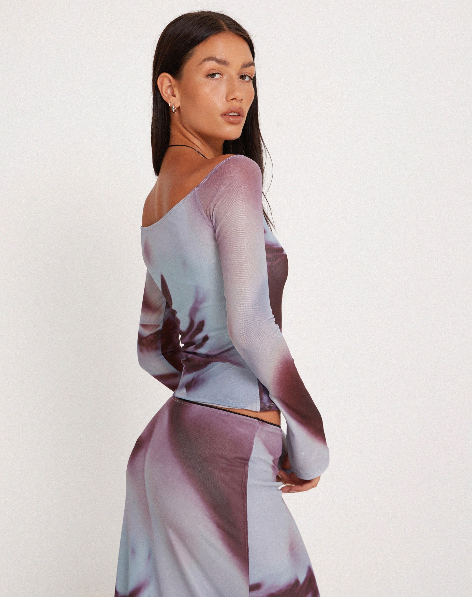 Image of Neira Long Sleeve Mesh Top in Grey Anatomy of Nature