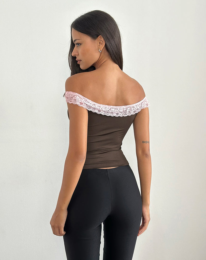 Image of Nesel Top in Brown Slinky Lace Pink