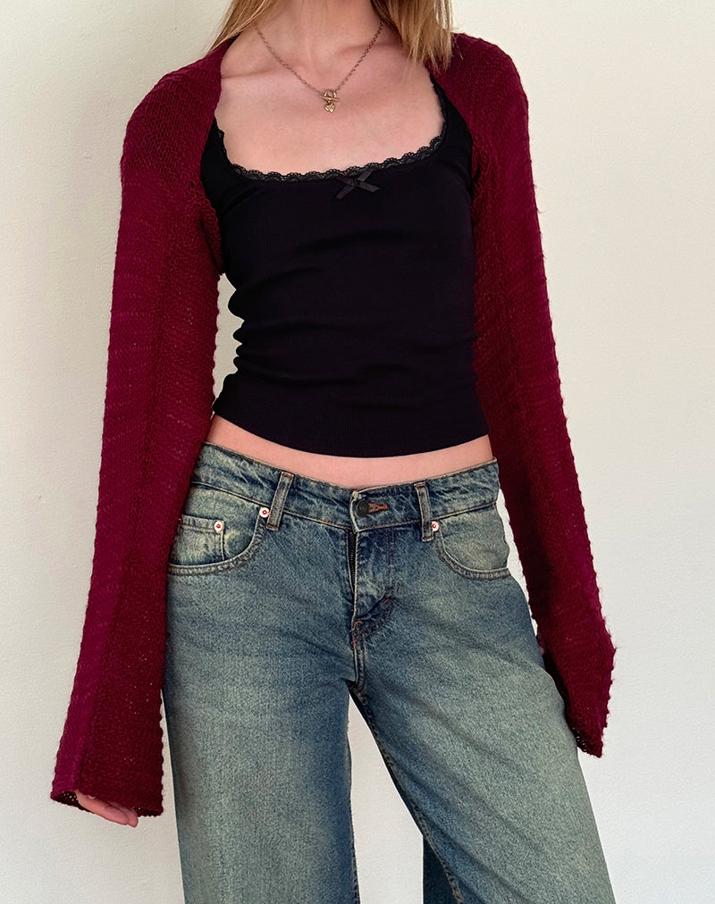 Image of Nobila Knitted Shrug Top in Burgundy
