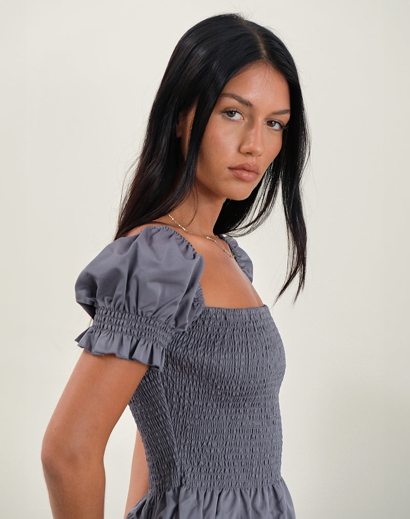 Grey Puff Sleeve Shirred Top | Notina – motelrocks-com-aus
