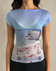 Image of Nova Top in Printed Mesh Cote D'Azur Blue Graphic