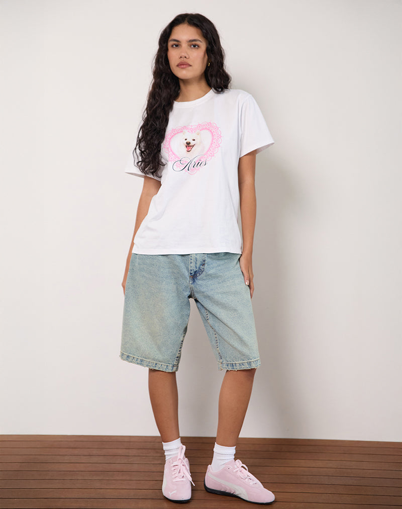 Oversize Basic Tee in White with Aries Motel Pet Print