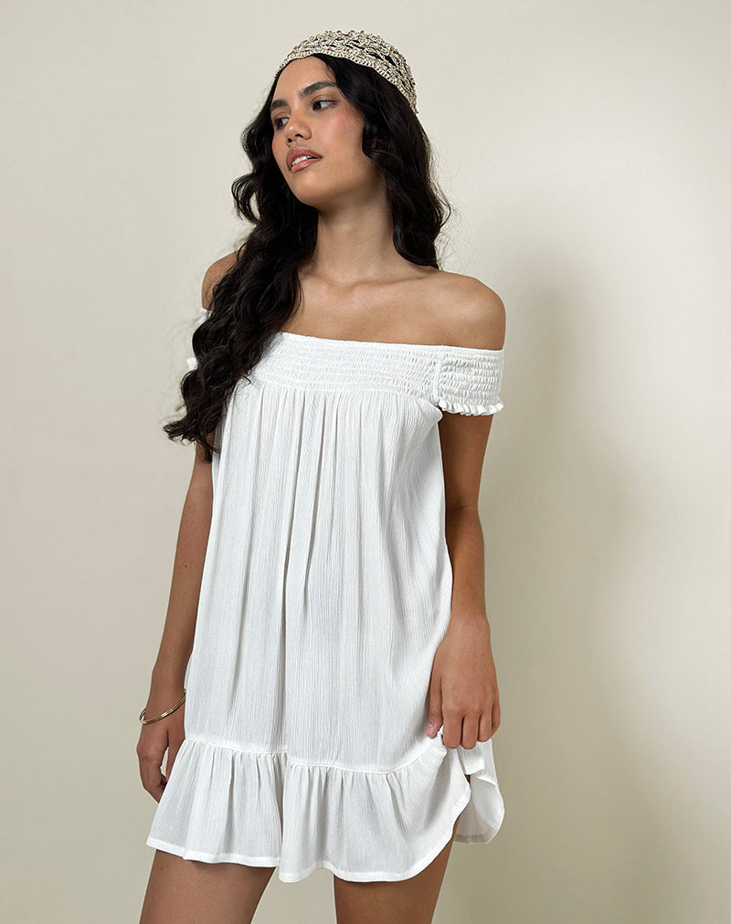 Image of Panasi Bardot Babydoll Mini Dress in Off White