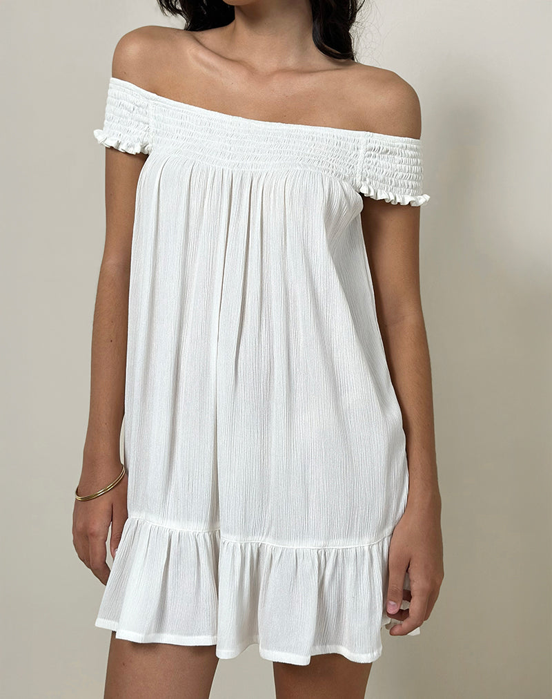 Image of Panasi Bardot Babydoll Mini Dress in Off White