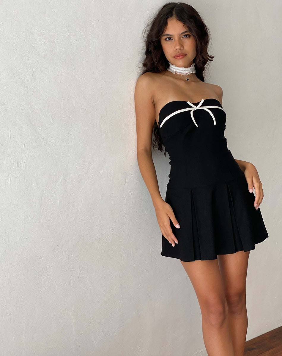 Black Mini Dress with Bow Detail | Panolia – motelrocks-com-aus