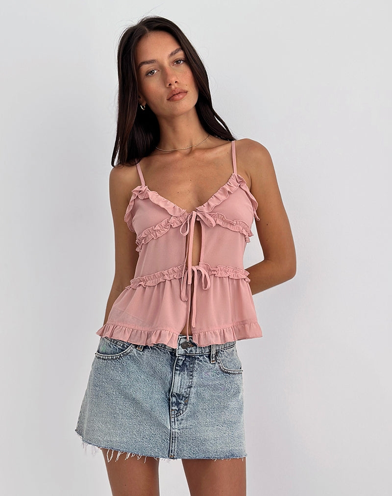Image of Raeya Tie Front Cami Top in Chiffon Pink