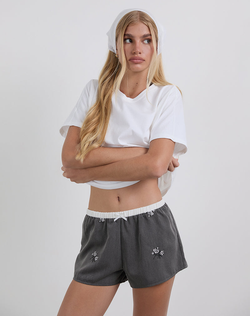 Rata Shorts in Floral Embroidered Charcoal