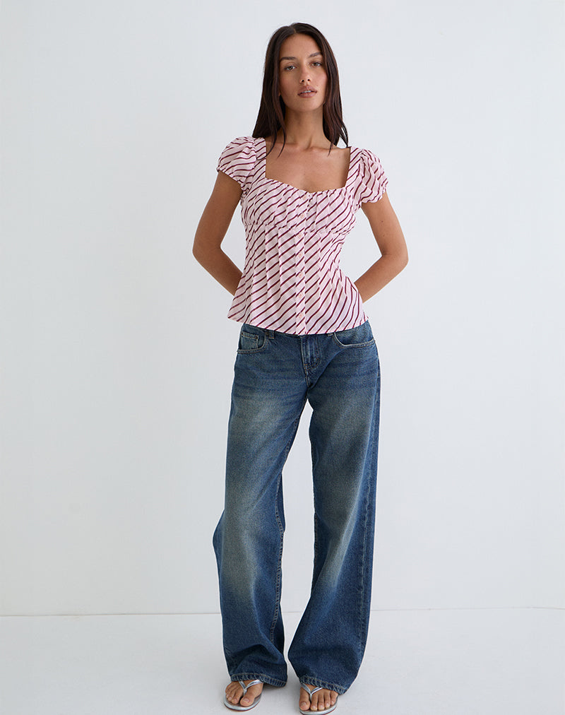 Image of Rolina Blouse in Chiffon Stripe Pink and Burgundy