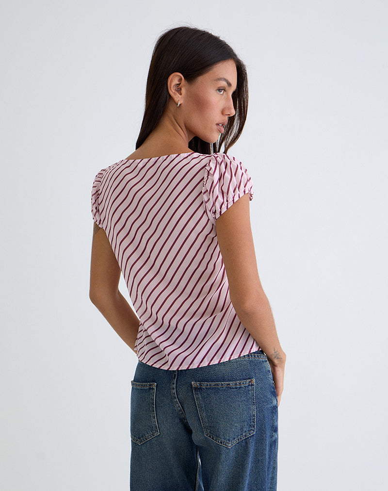 Image of Rolina Blouse in Chiffon Stripe Pink and Burgundy