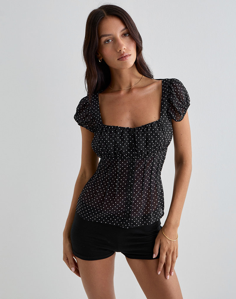 Image of Rolina Blouse in Chiffon Mini Polka Black