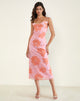 Image of Rujira Cowl Midi Dress in Floral Pink Orange