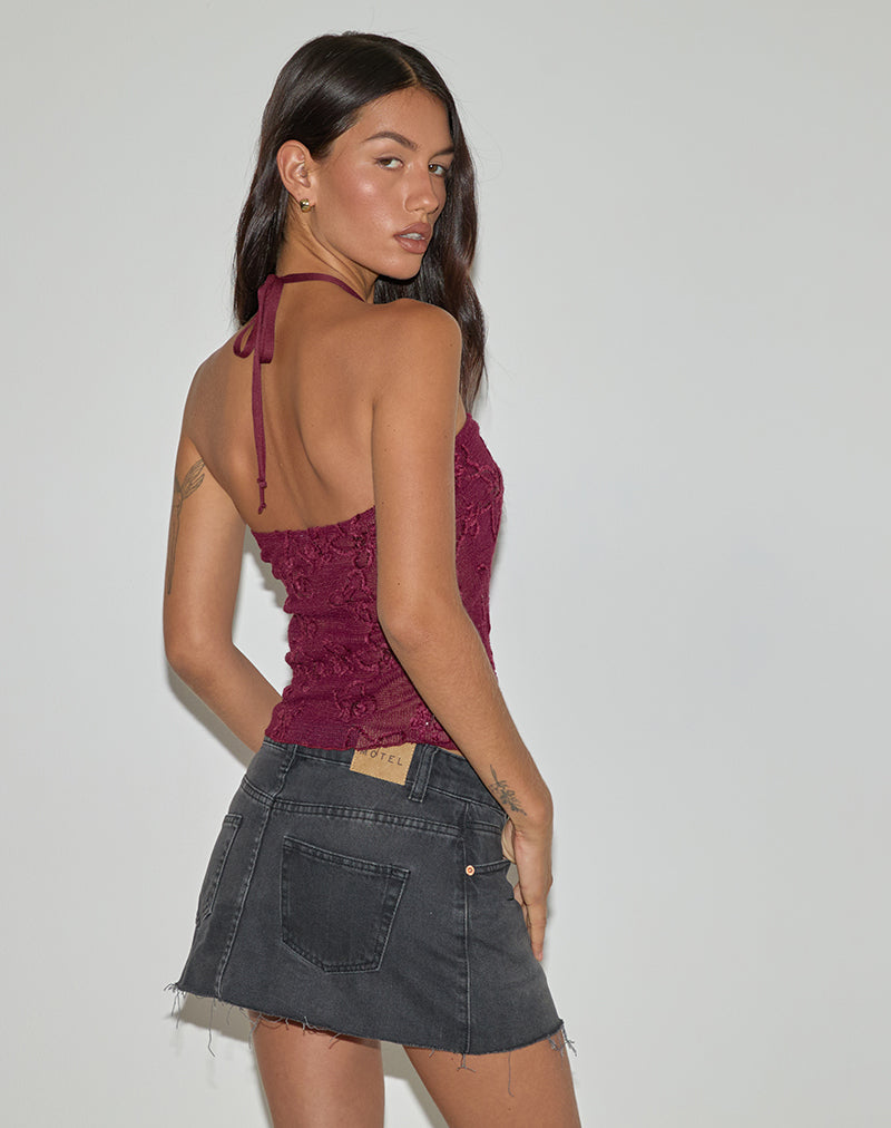 Image of Ruwi Halter Top in Sequin Knit Burgundy