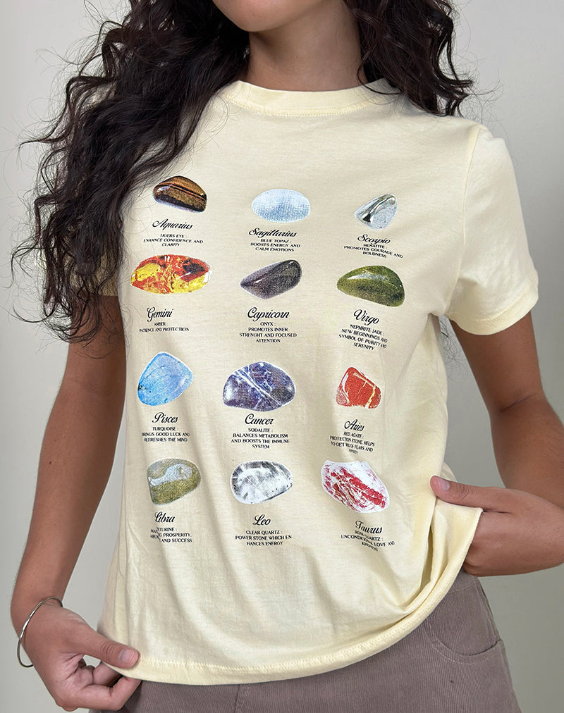 Image of Saki Tee in Buttermilk Healing Stone Horoscope Print