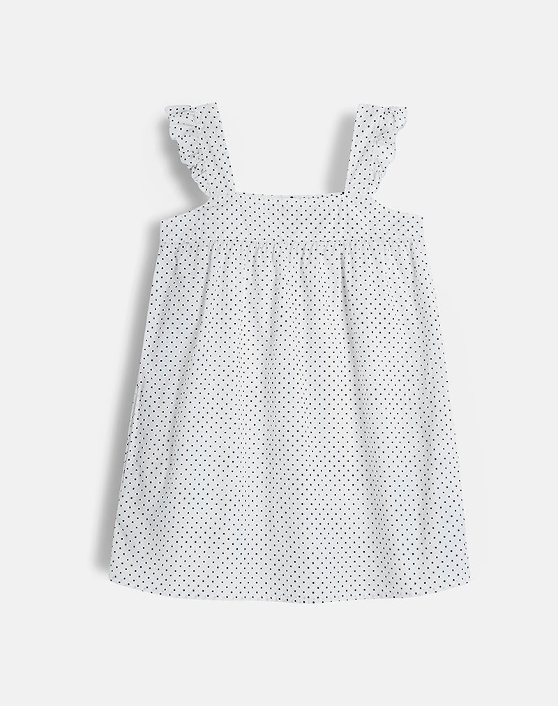 Sanaly Mini Dress in White with Black Micro Polka