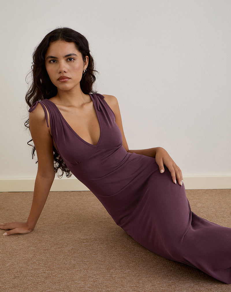 Sanyu Plunge Maxi Dress in Cupro Deep Purple