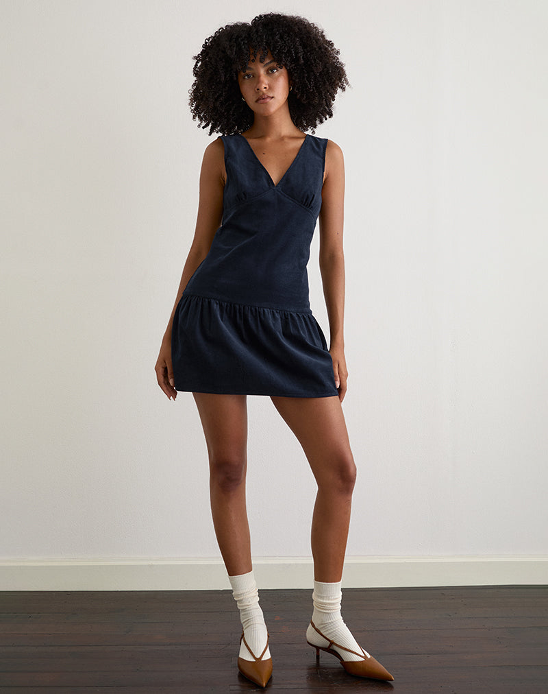 Sarabi Plunge Mini Dress in Cord Navy