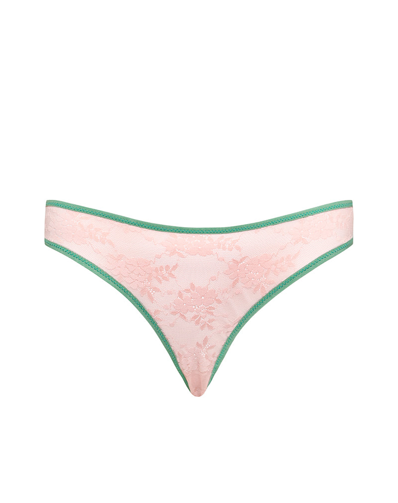 Image of Sarpa Knicker in Pink Mesh with Green Binding