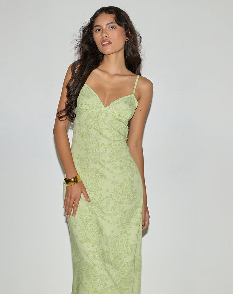 Image of Sastra Midi Dress in Retro Paisley Lime