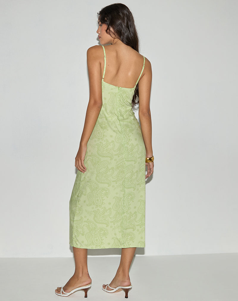 Image of Sastra Midi Dress in Retro Paisley Lime