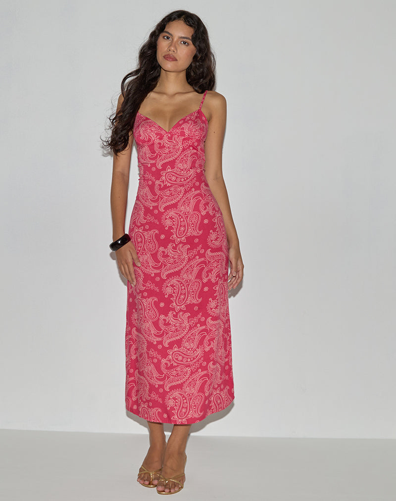 Image of Sastra Midi Dress in Retro Paisley Pink